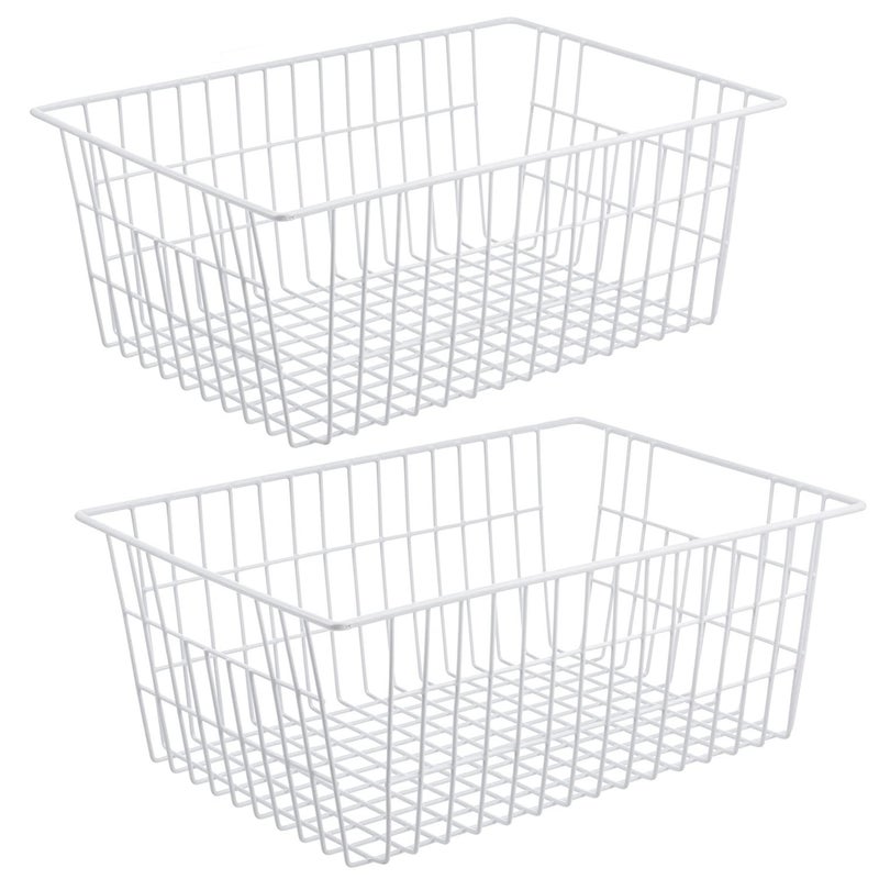 iPEGTOP Wire Storage Freezer Baskets, Set of 2 13.4" Household Organizer Storage Bins Fridge Basket Rack with Handles for Kitchen Cabinets, Pantry, Office, Bathroom Organization - White - Image 1